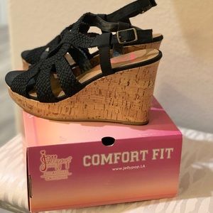 Women’s Black Canvas Wedge Sandals